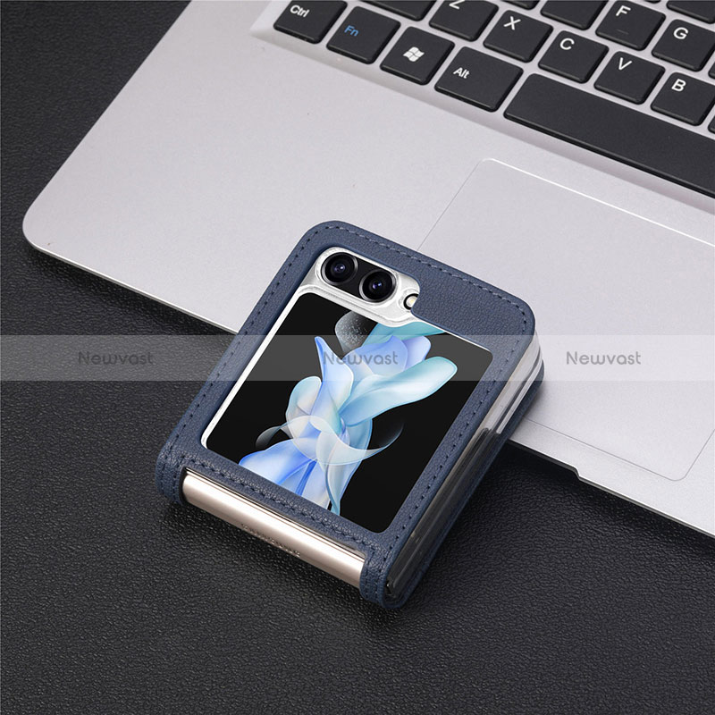 Luxury Leather Matte Finish and Plastic Back Cover Case SD4 for Samsung Galaxy Z Flip5 5G Blue