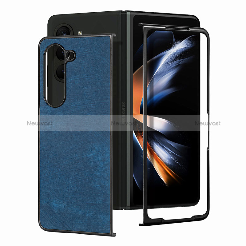 Luxury Leather Matte Finish and Plastic Back Cover Case SD4 for Samsung Galaxy Z Fold5 5G Blue