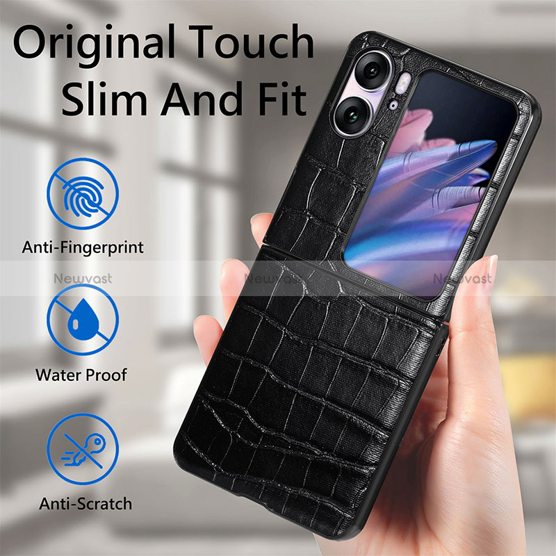 Luxury Leather Matte Finish and Plastic Back Cover Case SD5 for Oppo Find N2 Flip 5G