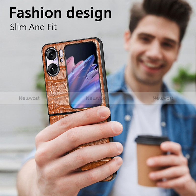 Luxury Leather Matte Finish and Plastic Back Cover Case SD5 for Oppo Find N2 Flip 5G
