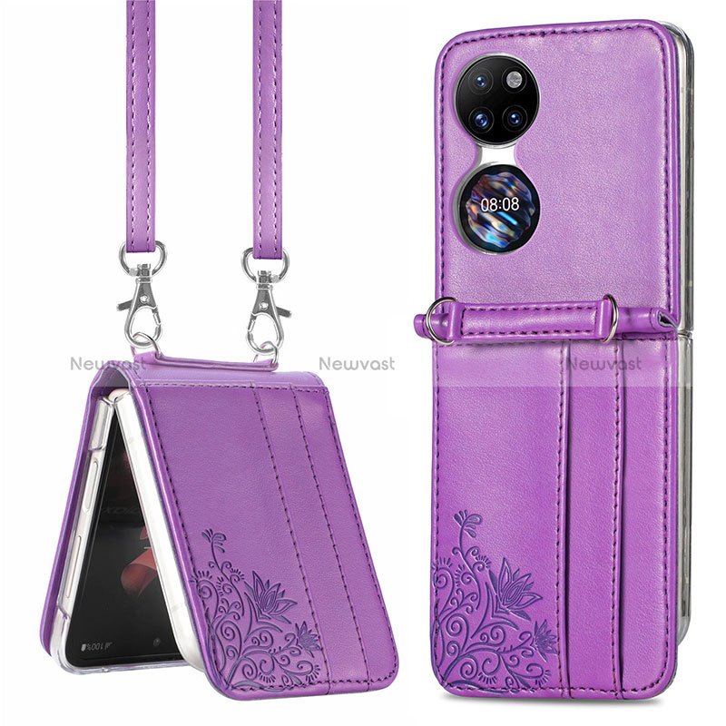 Luxury Leather Matte Finish and Plastic Back Cover Case SD6 for Huawei Pocket S Purple