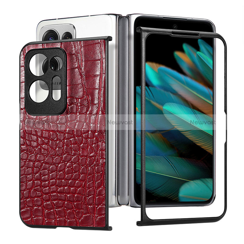 Luxury Leather Matte Finish and Plastic Back Cover Case SD6 for Oppo Find N2 5G Red