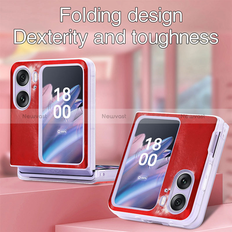 Luxury Leather Matte Finish and Plastic Back Cover Case SD6 for Oppo Find N2 Flip 5G