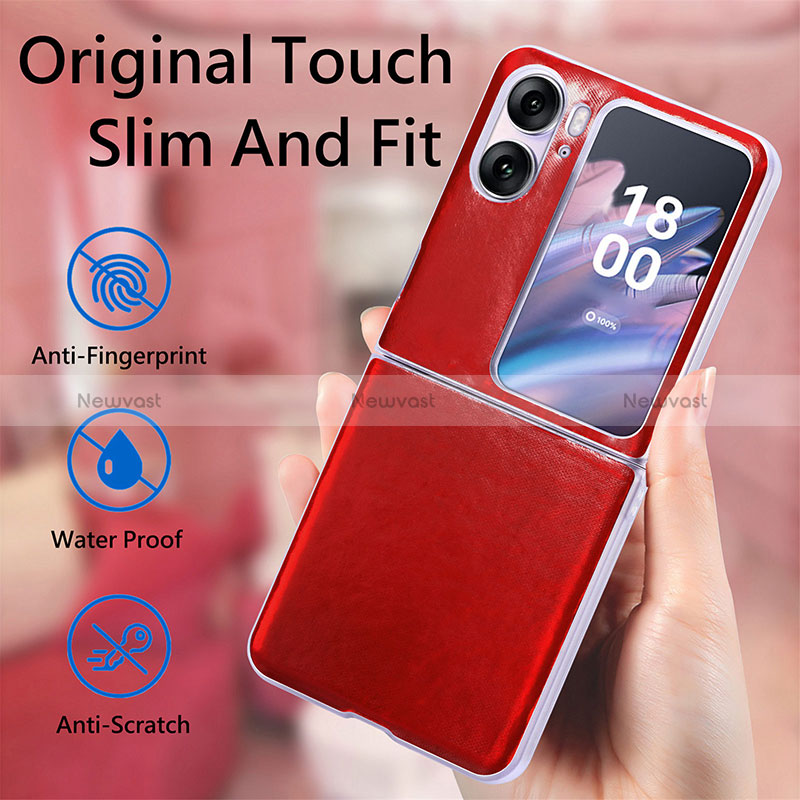 Luxury Leather Matte Finish and Plastic Back Cover Case SD6 for Oppo Find N2 Flip 5G