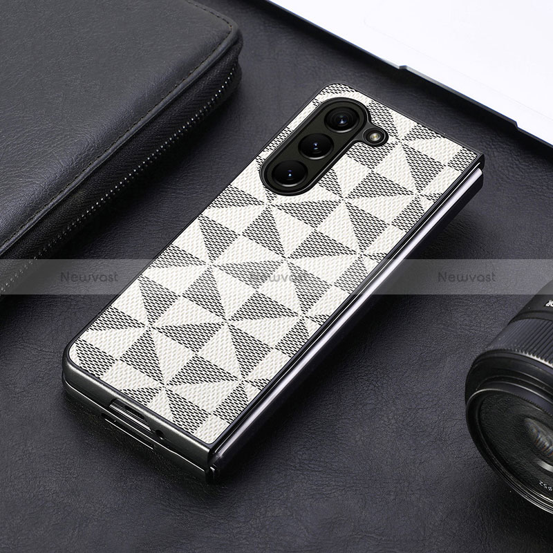 Luxury Leather Matte Finish and Plastic Back Cover Case SD6 for Samsung Galaxy Z Fold5 5G White