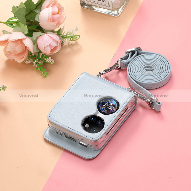 Luxury Leather Matte Finish and Plastic Back Cover Case SD7 for Huawei P50 Pocket Silver