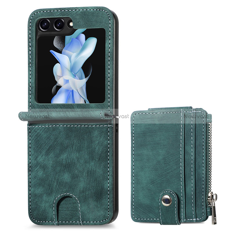 Luxury Leather Matte Finish and Plastic Back Cover Case SD7 for Samsung Galaxy Z Flip5 5G Green