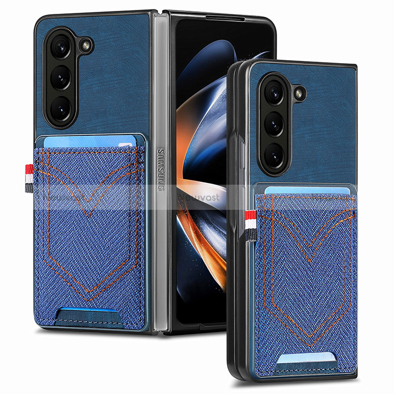 Luxury Leather Matte Finish and Plastic Back Cover Case SD7 for Samsung Galaxy Z Fold5 5G Blue