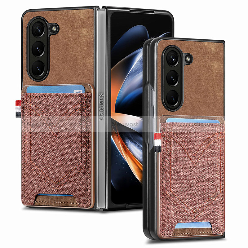 Luxury Leather Matte Finish and Plastic Back Cover Case SD7 for Samsung Galaxy Z Fold5 5G Brown