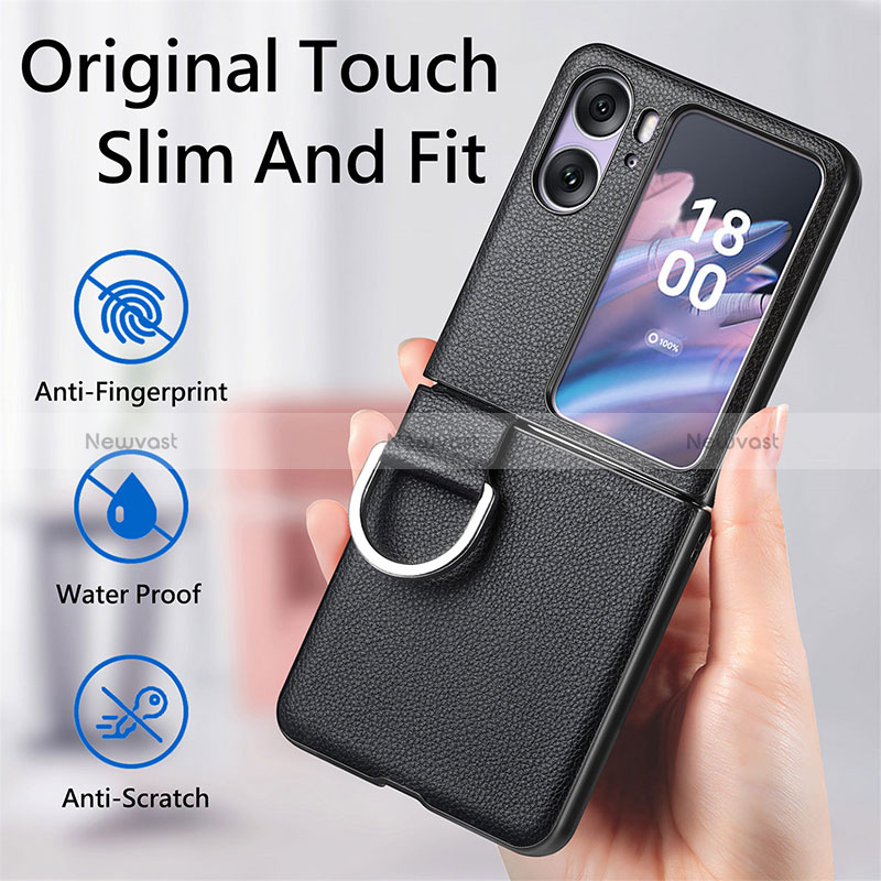 Luxury Leather Matte Finish and Plastic Back Cover Case SD8 for Oppo Find N2 Flip 5G