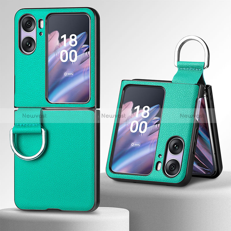 Luxury Leather Matte Finish and Plastic Back Cover Case SD8 for Oppo Find N2 Flip 5G Green