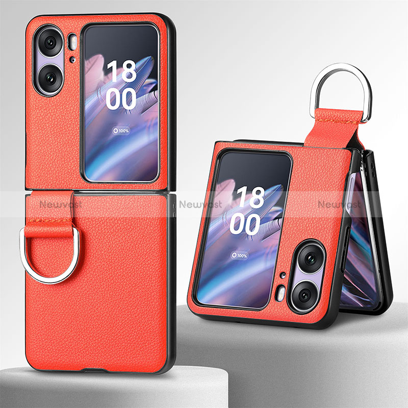 Luxury Leather Matte Finish and Plastic Back Cover Case SD8 for Oppo Find N2 Flip 5G Orange