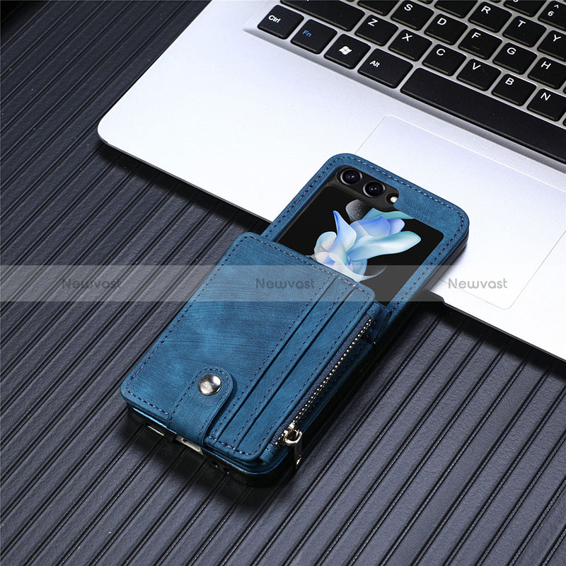 Luxury Leather Matte Finish and Plastic Back Cover Case SD8 for Samsung Galaxy Z Flip5 5G Blue