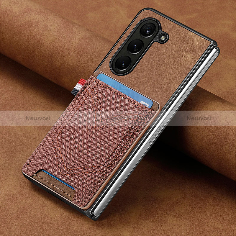 Luxury Leather Matte Finish and Plastic Back Cover Case SD8 for Samsung Galaxy Z Fold5 5G Brown