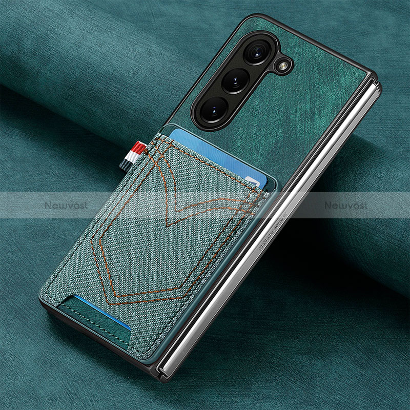 Luxury Leather Matte Finish and Plastic Back Cover Case SD8 for Samsung Galaxy Z Fold5 5G Green