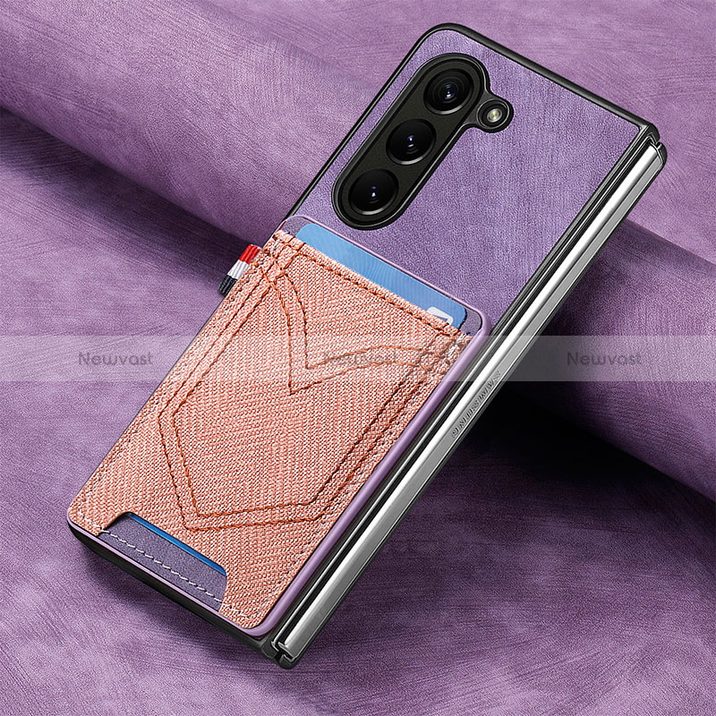 Luxury Leather Matte Finish and Plastic Back Cover Case SD8 for Samsung Galaxy Z Fold5 5G Purple