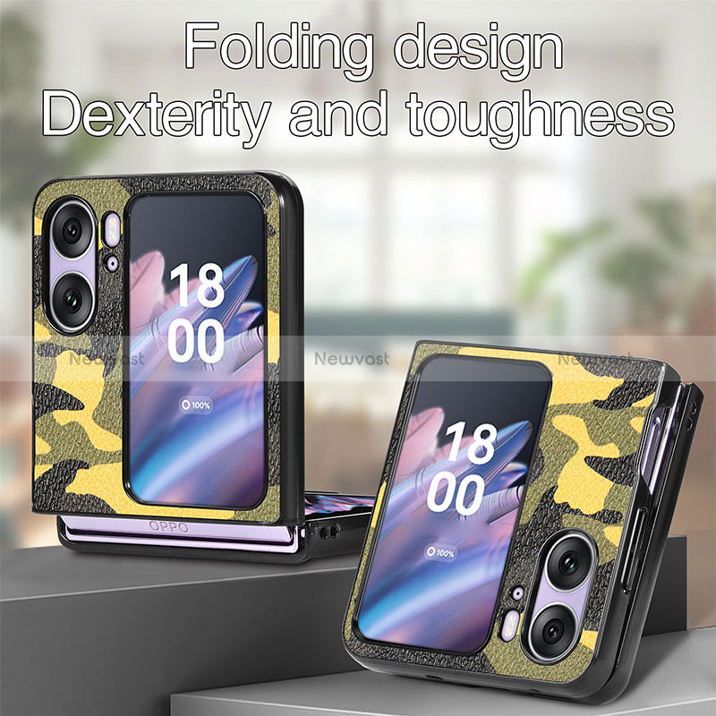 Luxury Leather Matte Finish and Plastic Back Cover Case SD9 for Oppo Find N2 Flip 5G