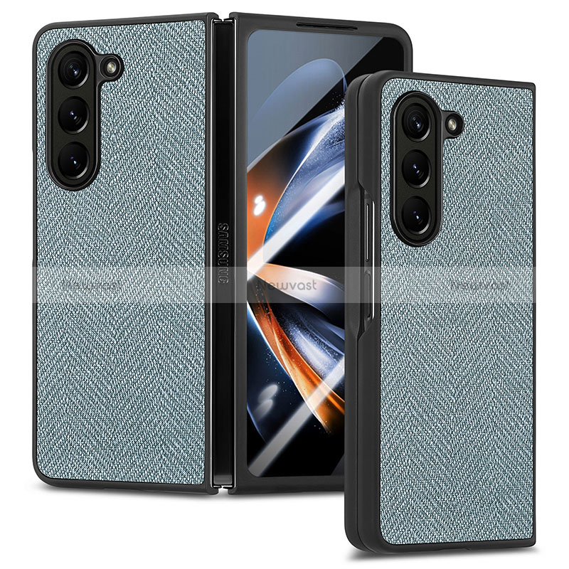 Luxury Leather Matte Finish and Plastic Back Cover Case SD9 for Samsung Galaxy Z Fold5 5G Mint Blue