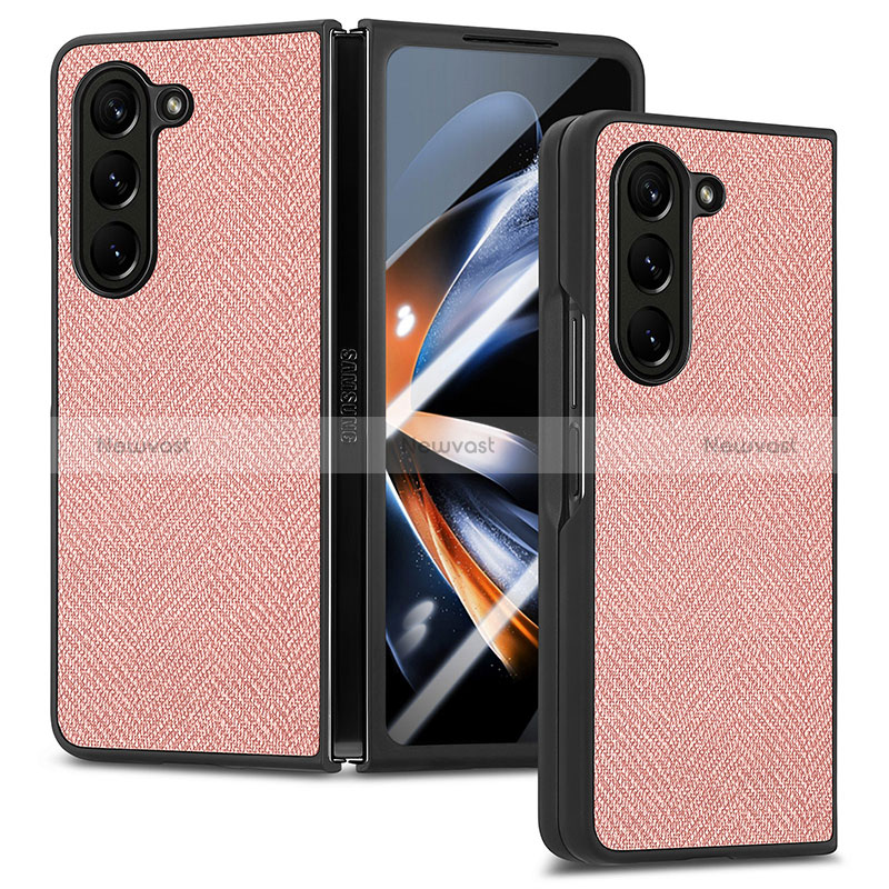 Luxury Leather Matte Finish and Plastic Back Cover Case SD9 for Samsung Galaxy Z Fold5 5G Pink