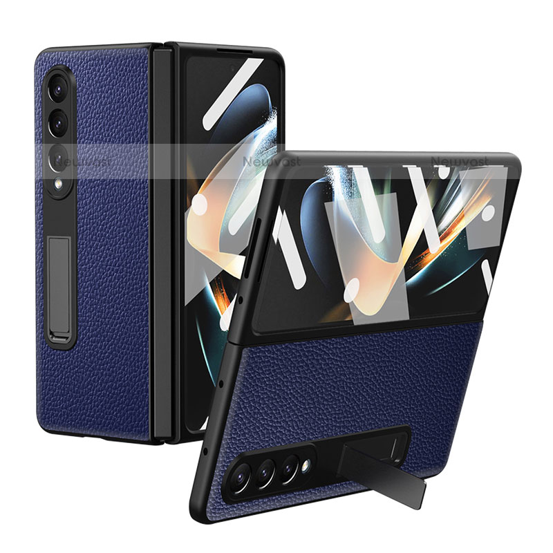 Luxury Leather Matte Finish and Plastic Back Cover Case T01 for Samsung Galaxy Z Fold3 5G Blue