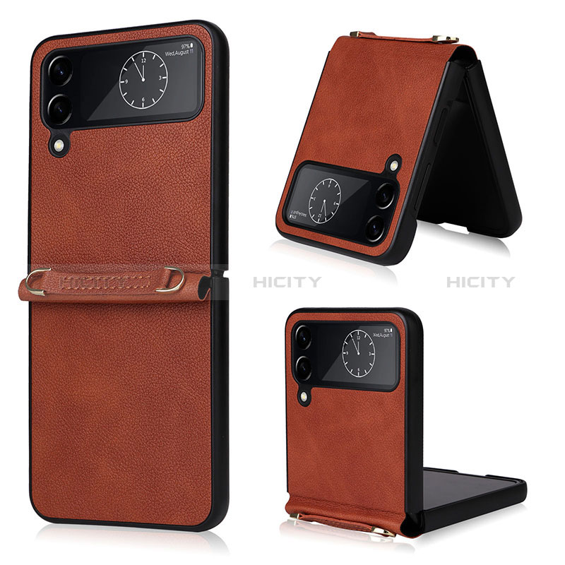 Luxury Leather Matte Finish and Plastic Back Cover Case T02 for Samsung Galaxy Z Flip4 5G