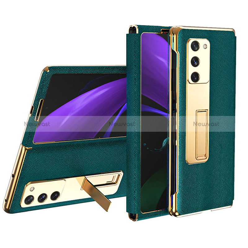 Luxury Leather Matte Finish and Plastic Back Cover Case T02 for Samsung Galaxy Z Fold2 5G