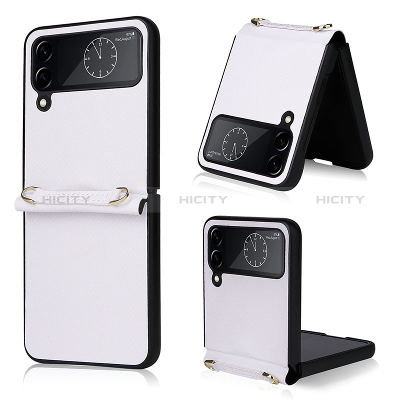 Luxury Leather Matte Finish and Plastic Back Cover Case T03 for Samsung Galaxy Z Flip4 5G