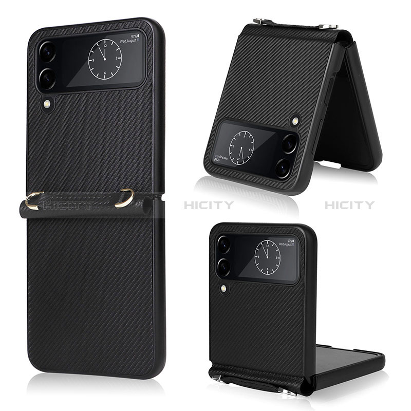 Luxury Leather Matte Finish and Plastic Back Cover Case T03 for Samsung Galaxy Z Flip4 5G Black