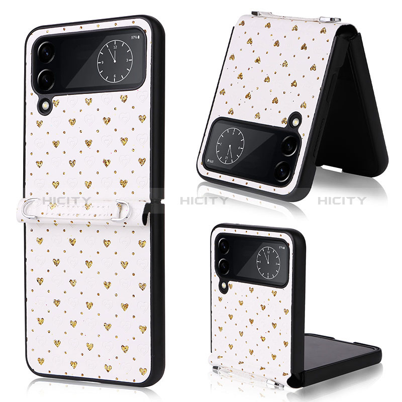 Luxury Leather Matte Finish and Plastic Back Cover Case T06 for Samsung Galaxy Z Flip4 5G Gold