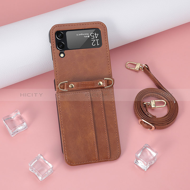 Luxury Leather Matte Finish and Plastic Back Cover Case T08 for Samsung Galaxy Z Flip4 5G Brown