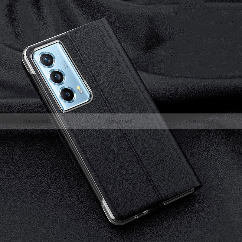 Luxury Leather Matte Finish and Plastic Back Cover Case TB1 for Huawei Honor Magic Vs2 5G Black