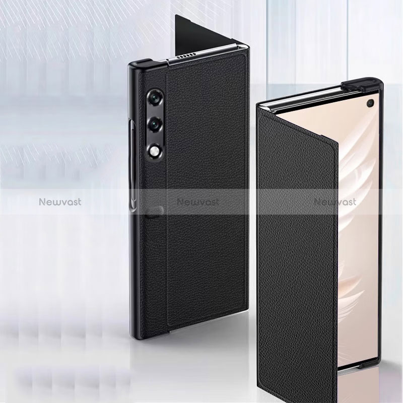 Luxury Leather Matte Finish and Plastic Back Cover Case TB1 for Huawei Honor V Purse 5G Black