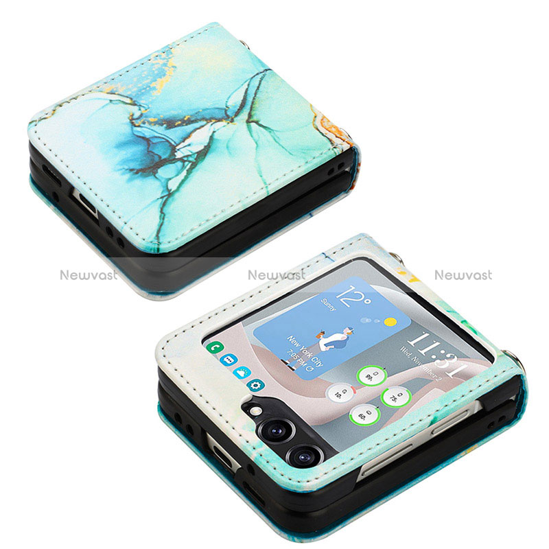 Luxury Leather Matte Finish and Plastic Back Cover Case YB2 for Samsung Galaxy Z Flip5 5G Green