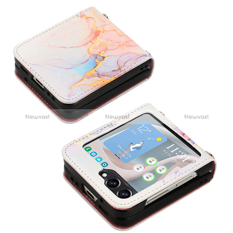 Luxury Leather Matte Finish and Plastic Back Cover Case YB2 for Samsung Galaxy Z Flip5 5G Mixed