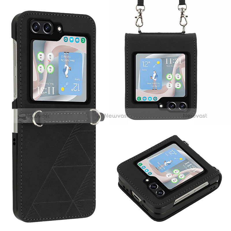 Luxury Leather Matte Finish and Plastic Back Cover Case YB3 for Samsung Galaxy Z Flip5 5G Black