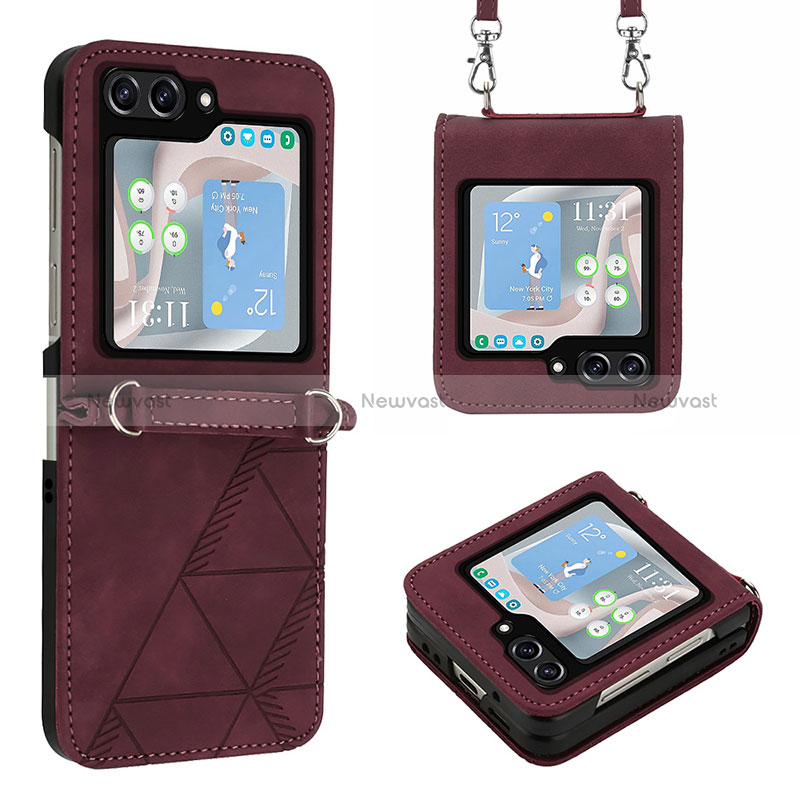 Luxury Leather Matte Finish and Plastic Back Cover Case YB3 for Samsung Galaxy Z Flip5 5G Red