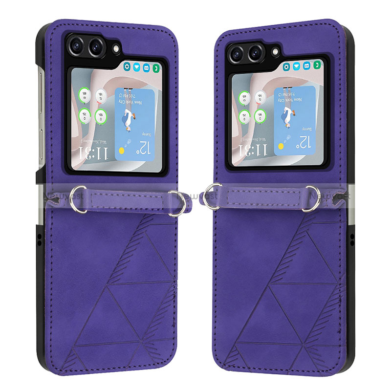 Luxury Leather Matte Finish and Plastic Back Cover Case YB4 for Samsung Galaxy Z Flip5 5G Purple