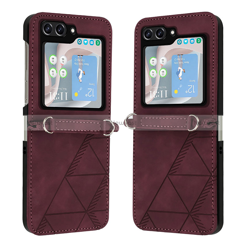 Luxury Leather Matte Finish and Plastic Back Cover Case YB4 for Samsung Galaxy Z Flip5 5G Red