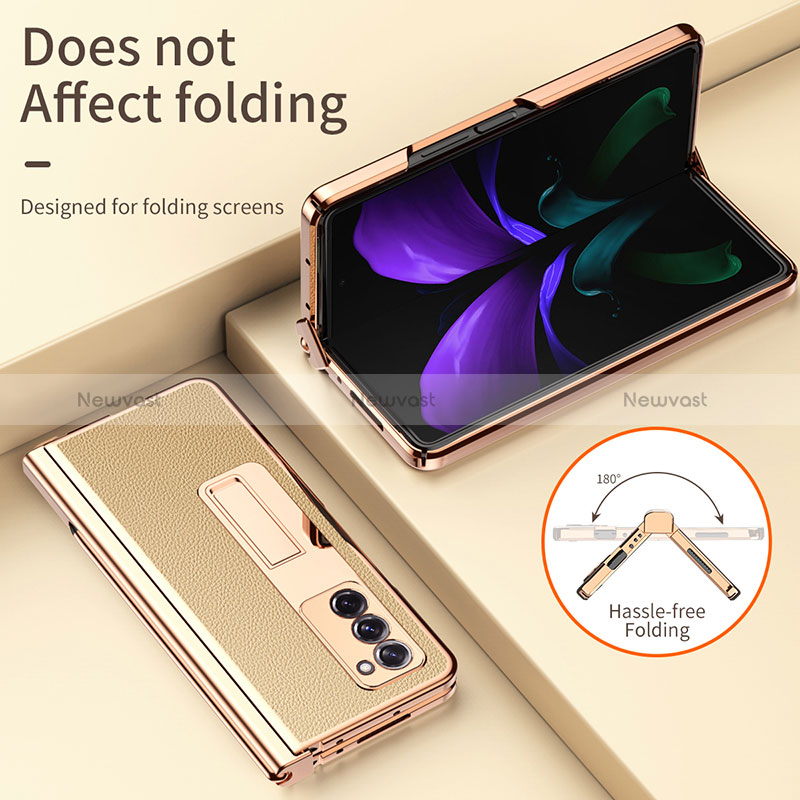 Luxury Leather Matte Finish and Plastic Back Cover Case Z04 for Samsung Galaxy Z Fold2 5G