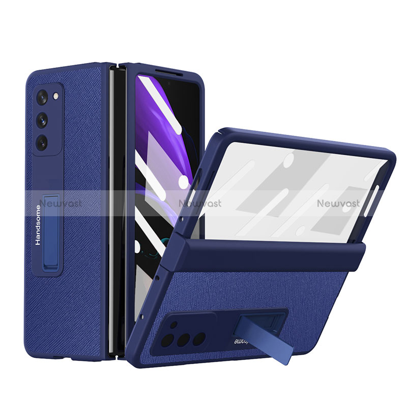 Luxury Leather Matte Finish and Plastic Back Cover Case Z06 for Samsung Galaxy Z Fold2 5G Blue