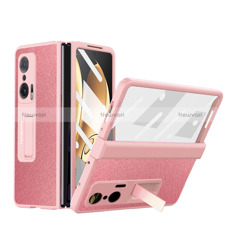 Luxury Leather Matte Finish and Plastic Back Cover Case ZL1 for Huawei Honor Magic V 5G Rose Gold