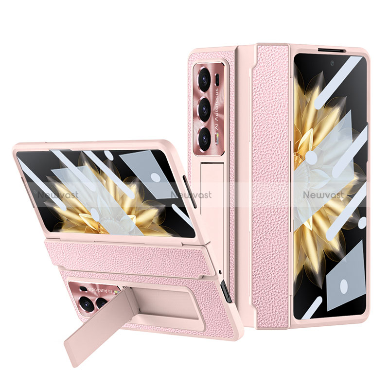 Luxury Leather Matte Finish and Plastic Back Cover Case ZL1 for Huawei Honor Magic V2 Ultimate 5G Pink