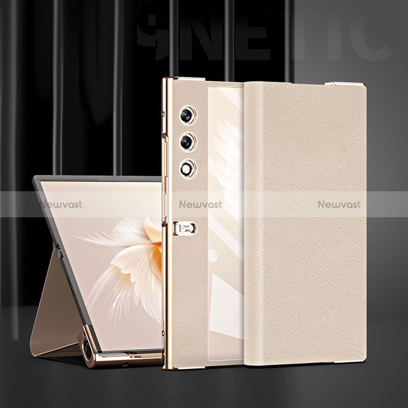 Luxury Leather Matte Finish and Plastic Back Cover Case ZL1 for Huawei Honor V Purse 5G Gold