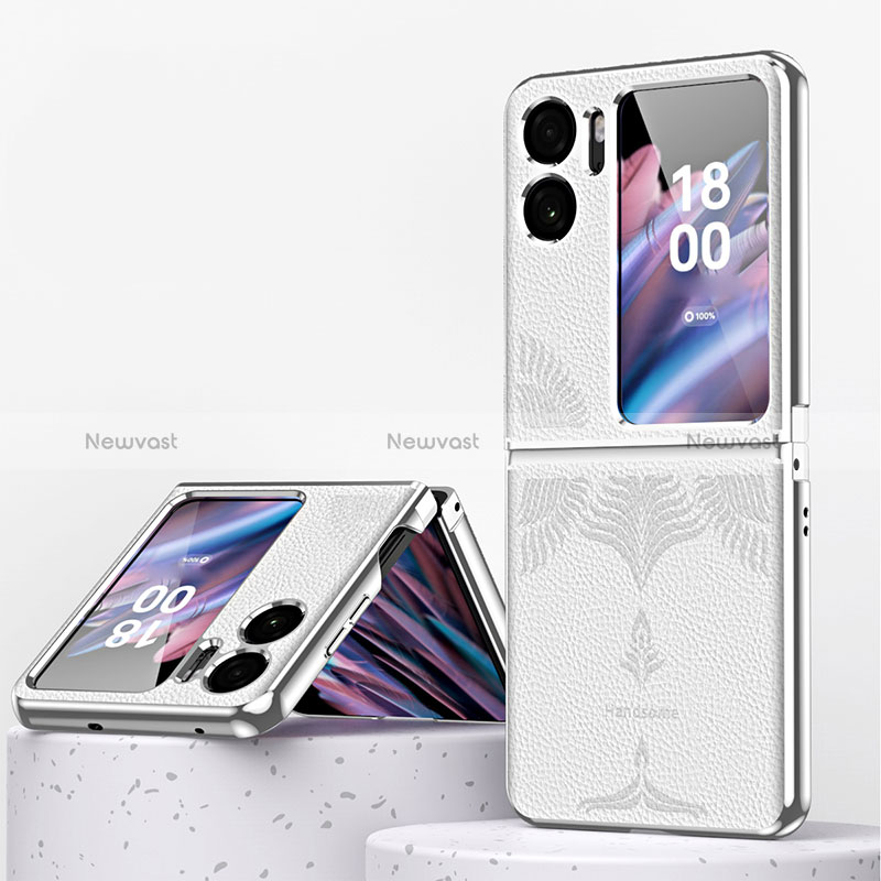 Luxury Leather Matte Finish and Plastic Back Cover Case ZL1 for Oppo Find N2 Flip 5G Silver