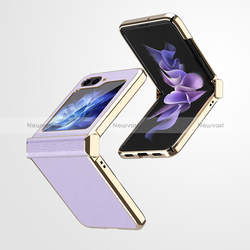 Luxury Leather Matte Finish and Plastic Back Cover Case ZL1 for Samsung Galaxy Z Flip5 5G Clove Purple