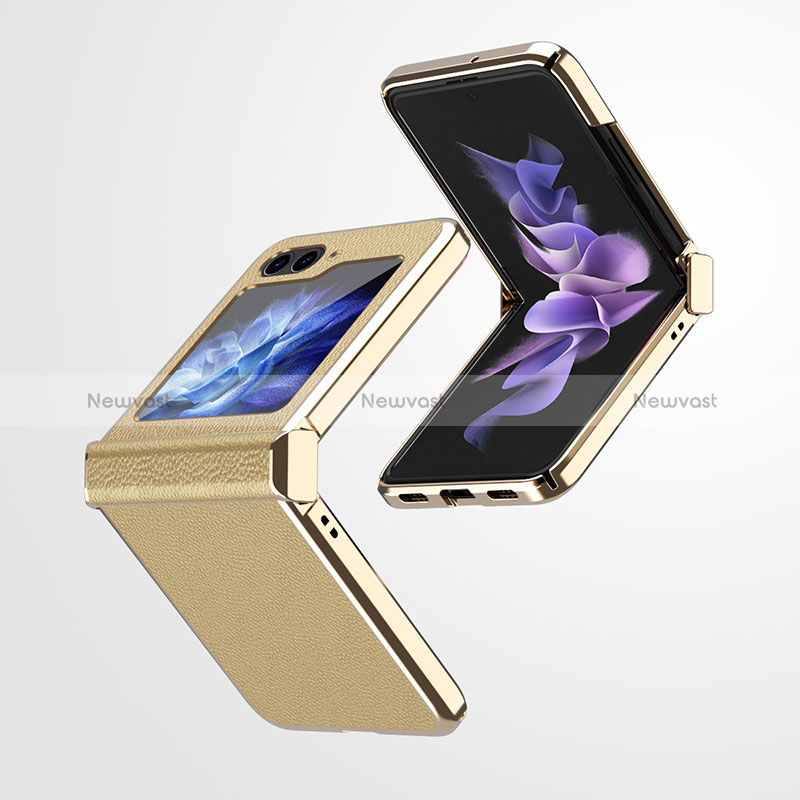 Luxury Leather Matte Finish and Plastic Back Cover Case ZL1 for Samsung Galaxy Z Flip5 5G Gold