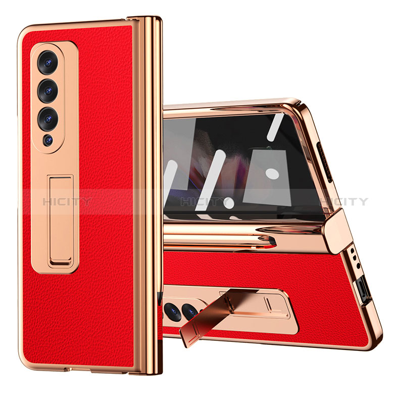 Luxury Leather Matte Finish and Plastic Back Cover Case ZL1 for Samsung Galaxy Z Fold4 5G Red