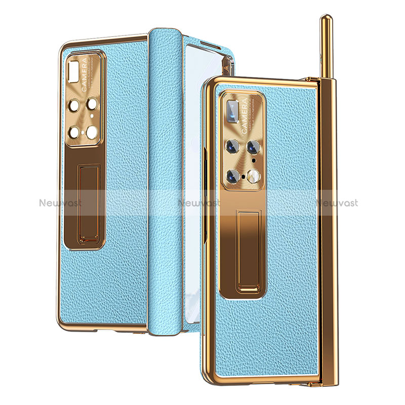 Luxury Leather Matte Finish and Plastic Back Cover Case ZL10 for Huawei Mate X2 Blue