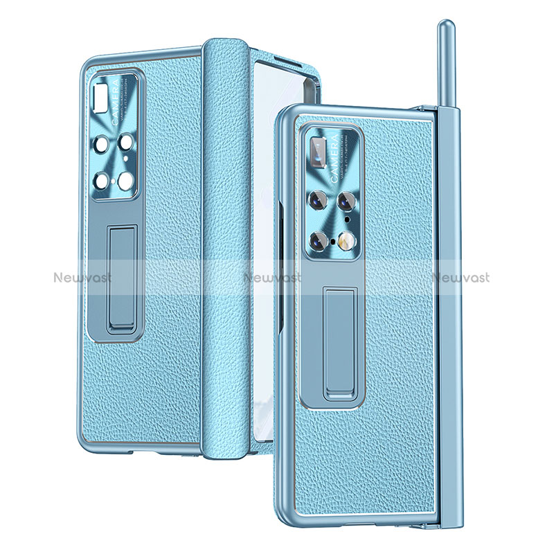 Luxury Leather Matte Finish and Plastic Back Cover Case ZL10 for Huawei Mate X2 Sky Blue