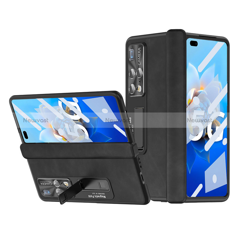 Luxury Leather Matte Finish and Plastic Back Cover Case ZL12 for Huawei Mate X2 Black